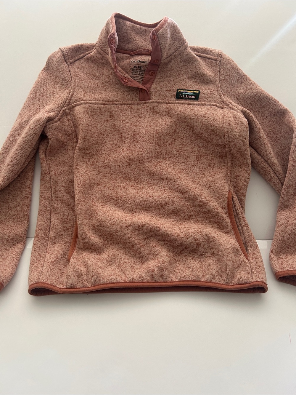 L.L. Bean Women's Heathered Dusty Pink Snap-Front Fleece Pullover